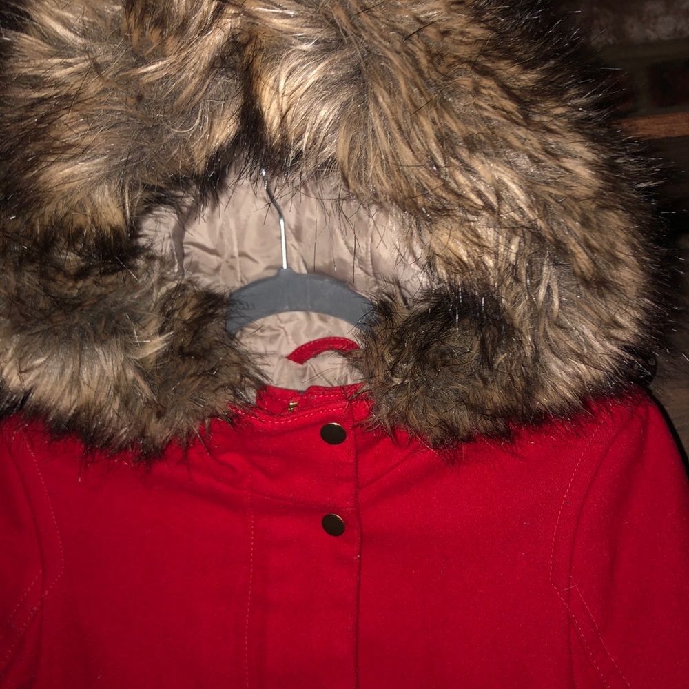 Abercrombie Red Wool Fur Hooded Parka - Sz XS - Picture 14 of 14